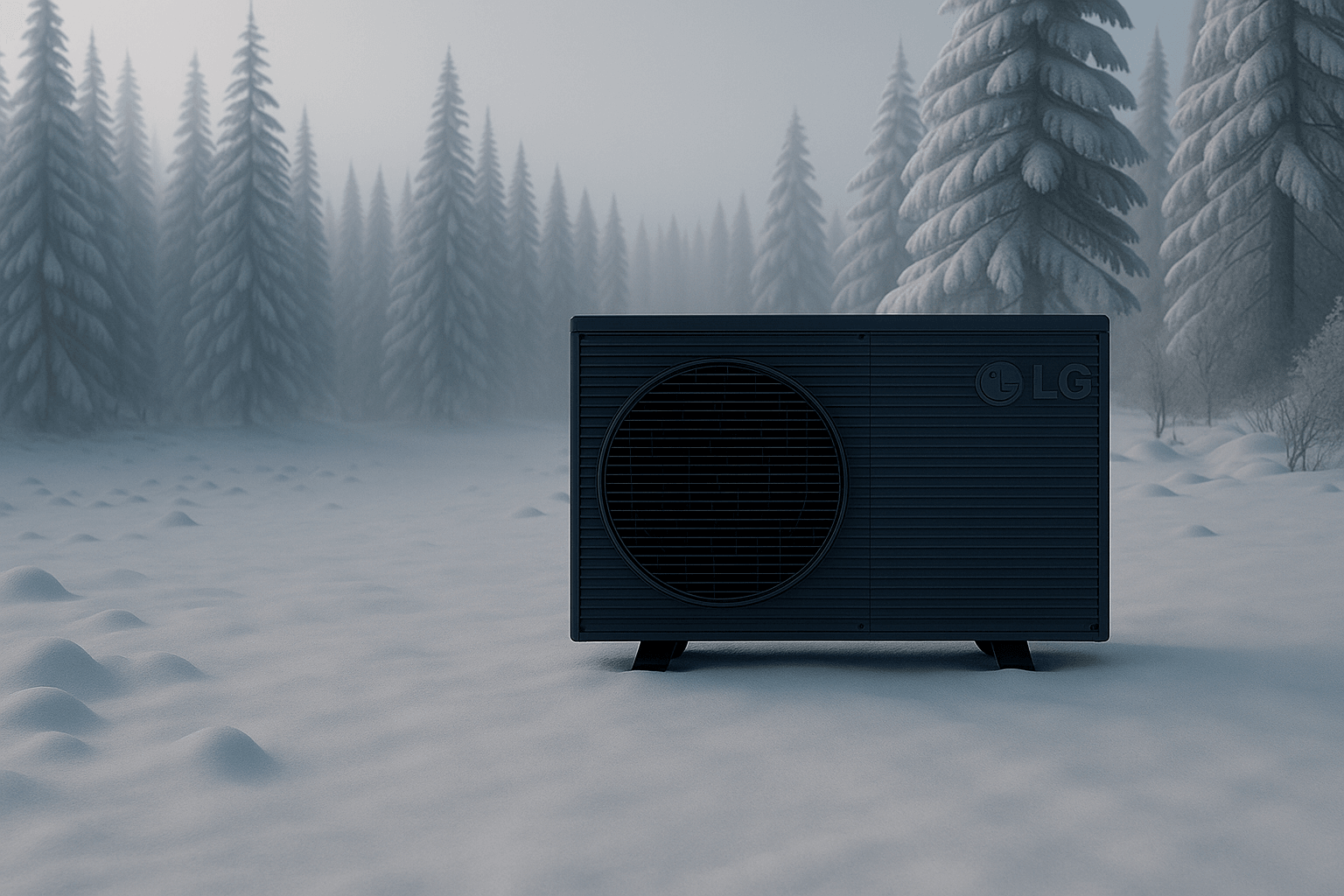 LG pompë ngrohjeje në peizazh dimëror